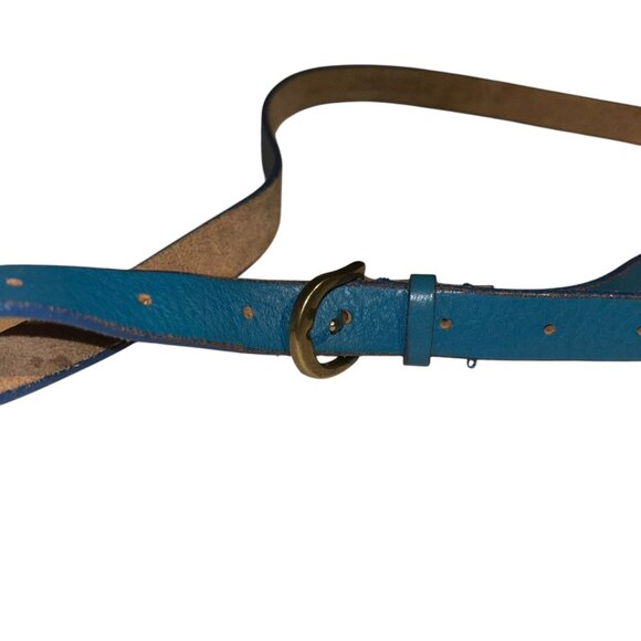j. crew turquoise blue leather thin belt S such a cool FUN color!!! good - Picture 1 of 5